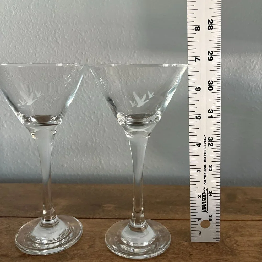 Grey Goose Vodka Martini Glass Set of 2 Glasses Etched Logo Stemmed‎ 6.75 In